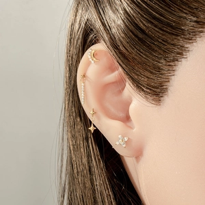 G23 Titanium gold star and moon piercing jewelry set with marquise zircon stones