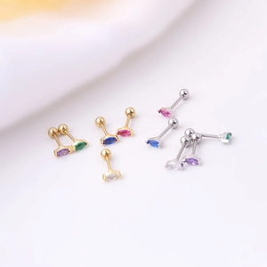 Marquise-cut colorful zircon tragus earrings with ball-back in titanium steel
