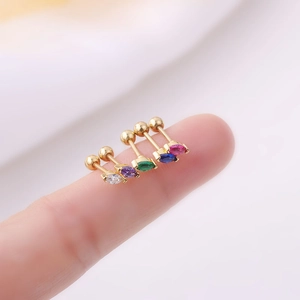 Mini colorful marquise zircon stud earrings with gold titanium steel screw balls