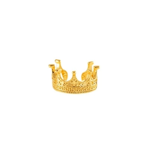 Elegant gold crown-shaped C-clip earring with intricate vintage textured metal details