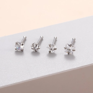 Minimalistische Nasenstecker aus Edelstahl mit Herz, Stern, Quadrat und rundem Zirkon 3mm