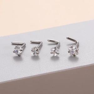Nasenstecker-Set aus Edelstahl L-Form mit Herz, Stern und eckigen Zirkonia-Steinen