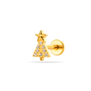 Titanium Christmas tree labret stud with gold plating and sparkling cubic zirconia stones