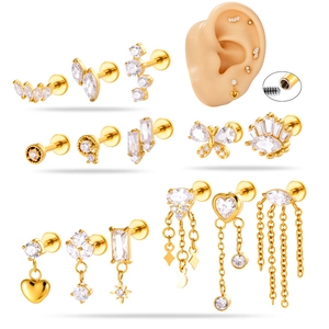 Roestvrij Stalen Zirconia Vlinder Hart Ster Platte Achterkant Interne Draad Piercing Oorknopjes Voor Kraakbeen Tragus Labret