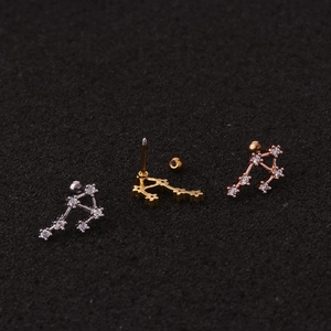 Zodiac Libra ear studs in silver, gold, and rose gold with zircon stones and steel balls