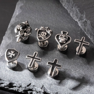Stainless Steel Stud Earrings Cross Skull Shield Spade Punk Gothic Retro Style Men Women