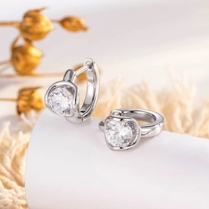 Boucle d'Oreille de Piercing en Cuivre Minimaliste avec Strass Unisexe Quotidien Aiguille Droite Créole Géométrique Accessoire