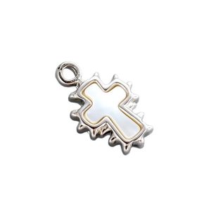 Pendentif croix épineuse en argent poli avec émail blanc pour création de bijoux DIY