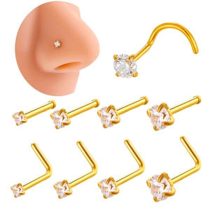 Nasenpiercing-Set aus goldfarbenem Edelstahl mit Zirkonia in gerader, L-Form und Spiralform