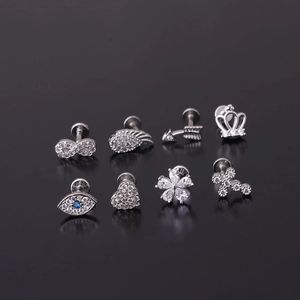 Set of 8 stainless steel internal thread flat back studs with cubic zirconia designs