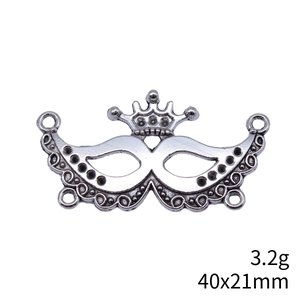 Antique silver crown mask pendant connector for DIY jewelry making 40x21mm