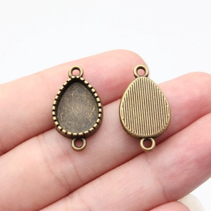 Antique bronze teardrop pendant connectors with double rings for DIY jewelry making