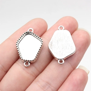 Silver geometric metal jewelry connectors with blank bezels for DIY gemstone settings
