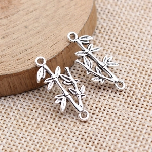 Antique silver bamboo joint alloy connectors for DIY jewelry making with two loops