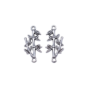 Antique silver bamboo joint alloy connector with dual rings for DIY jewelry making