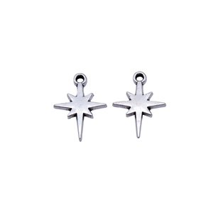 Retro eight-pointed star charms in matte silver finish for DIY jewelry making