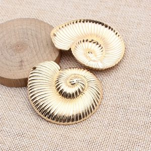 58x49mm golden plated nautilus seashell pendant charms with spiral metal texture
