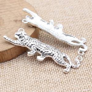 Silver leopard connector charm in running pose for DIY jewelry making accessories