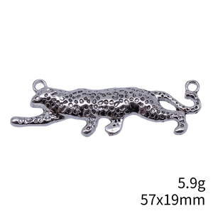 57x19mm Silver leopard connector pendant in leaping pose for DIY jewelry making