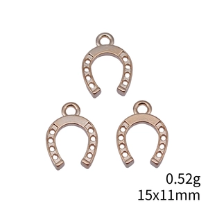 Three rose gold horseshoe charms for DIY jewelry making, 15x11mm alloy pendants