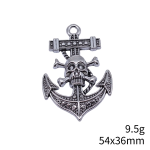 Vintage silver anchor skull pendant with pirate crossbones design for DIY jewelry