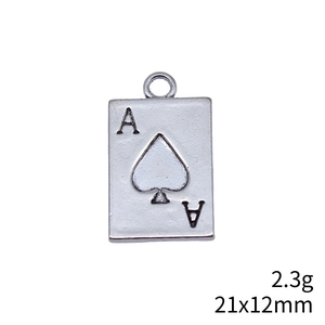 Colgante de metal as de picas plateado para joyería DIY, tamaño 21x12mm