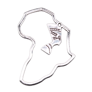 Silver Nefertiti profile on Africa map silhouette pendant for DIY jewelry making