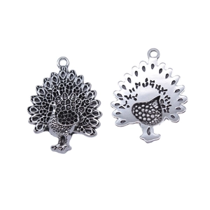 Antieke zilveren pauwen hanger van legering met verentextuur voor DIY sieraden