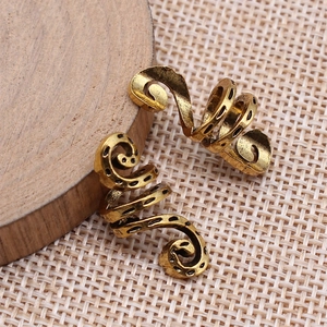 Vintage gold spiral hair rings for braids with bohemian geometric twisted metal texture