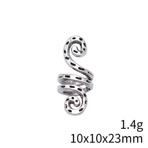 Silver spiral metal hair braid bead with black dot pattern, 10x10x23mm accessory