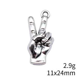 Ciondolo gesto della mano vittoria argento antico per creazione gioielli DIY 11x24mm