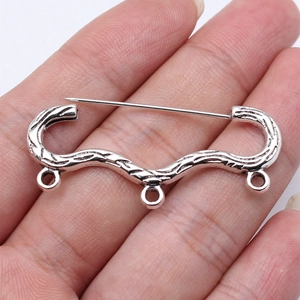 Spilla da balia vintage ondulata in argento con tre fori per gioielli fai-da-te