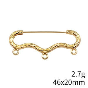 Ciondolo base spilla onda dorata 46x20mm con tre anelli pendenti e trama metallica
