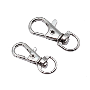 Pair of polished silver metal swivel lobster claw clasps with 360-degree rotation rings