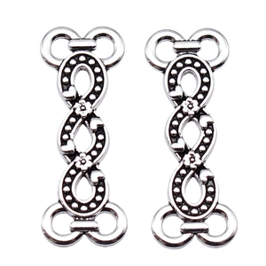 Antique silver 4-hole connector for body chains with infinity design and floral center