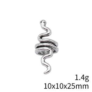 Silver snake braid beads for hair accessories, 10x10x25mm coiled metal jewelry charms