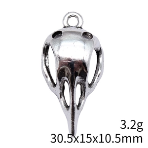 Antique silver bird skull pendant for DIY jewelry, 30.5x15x10.5mm gothic accessory