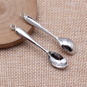 Vintage style 54x11mm spoon pendant in polished silver metal for DIY jewelry crafts