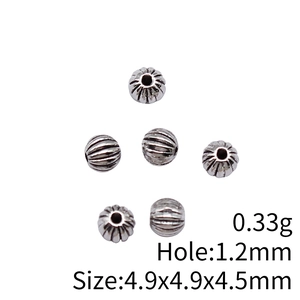 Silver pumpkin stripe spacer beads for DIY jewelry 4.9x4.5mm with 1.2mm hole