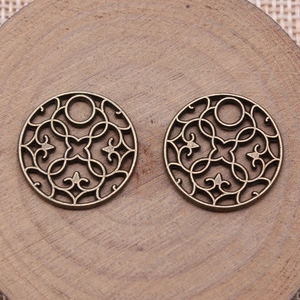 Vintage 20mm round bronze hollow geometric flower pendant for DIY jewelry making