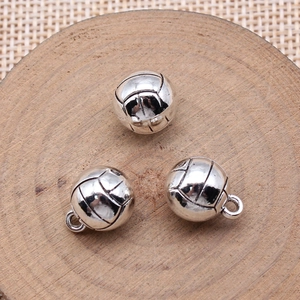 Three 3D volleyball charms in silver metal finish for DIY jewelry and crafts