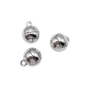Three shiny silver volleyball pendant charms made of zinc alloy for DIY jewelry making