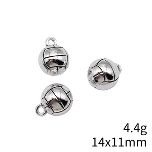Three silver 14x11mm volleyball charms in zinc alloy for DIY jewelry making