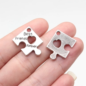 Zinc Alloy Puzzle Piece Pendant Best Friends Forever Engraved Heart Cutout DIY Jewelry Charm For Friendship Gift