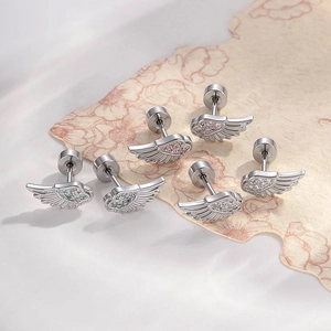Angel Wing Ear Bone Stud Titanium Steel Copper Zircon Micro Paved Screw Back Piercing Jewelry Cool Girl Style