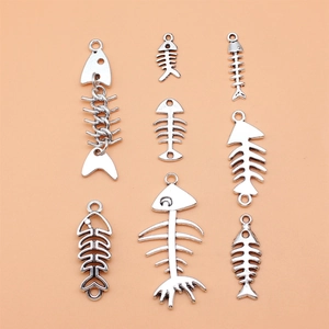Antique Silver Alloy Fish Bone Charms For DIY Jewelry Making 8 Style Fishbone Pendants For Necklace Bracelet Retro Decor