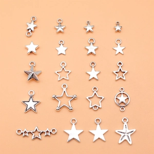 Antique Silver Alloy Star Pendants For DIY Jewelry Making Accessories Various Stars Shapes For Necklace Bracelet Crafts