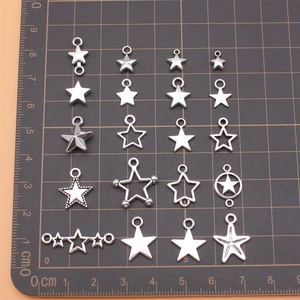 Antique silver star pendant charms set in various geometric star shapes for DIY jewelry