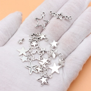 Antique silver star pendant charms set for DIY jewelry making in various star designs