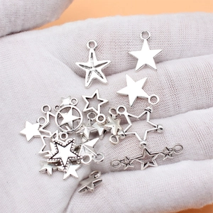Assorted set of 20 antique silver star charms for DIY jewelry making and crafting